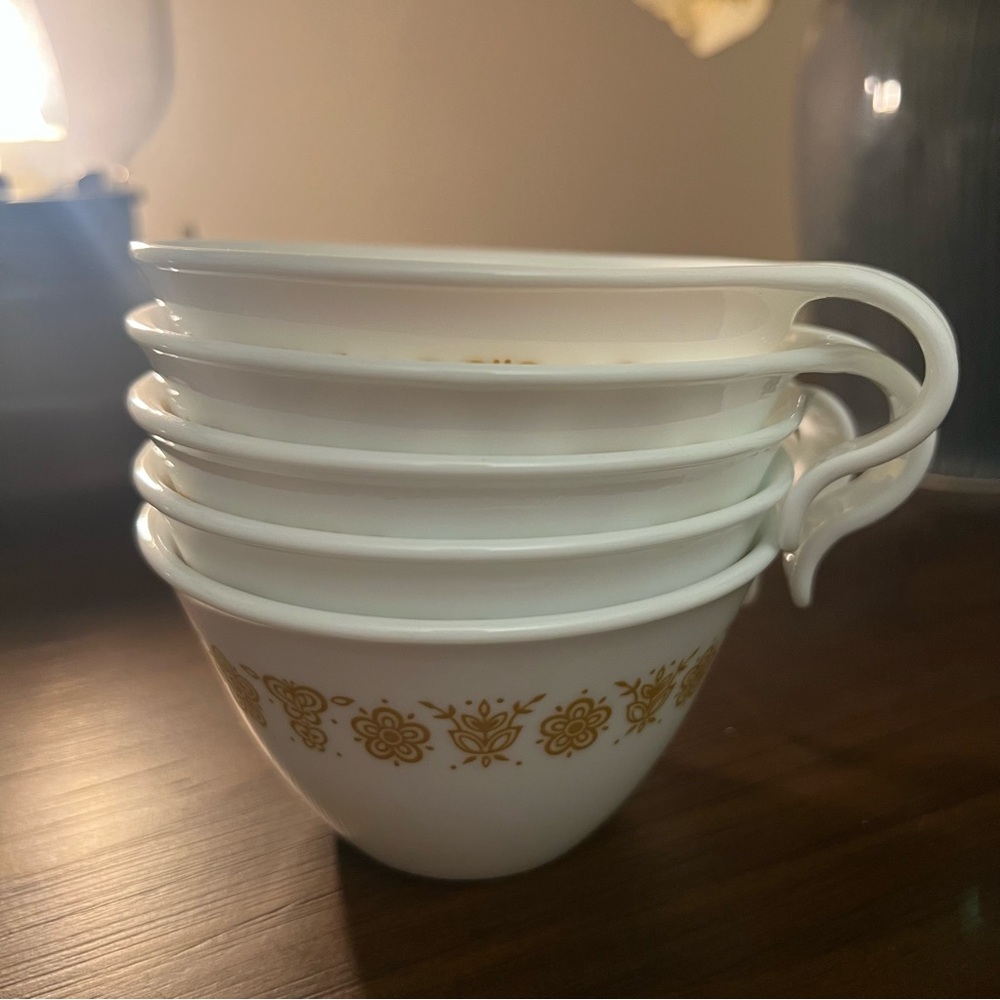 Set of 5 Vintage Corelle Coffee Cups in Butterfly Gold Pattern